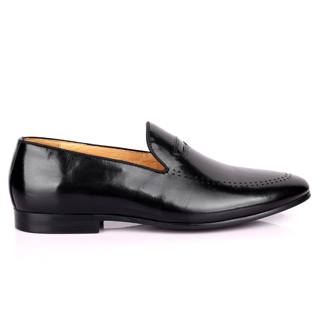 Berlut Side Perforated Formal Men's Shoe- Black - Obeezi.com