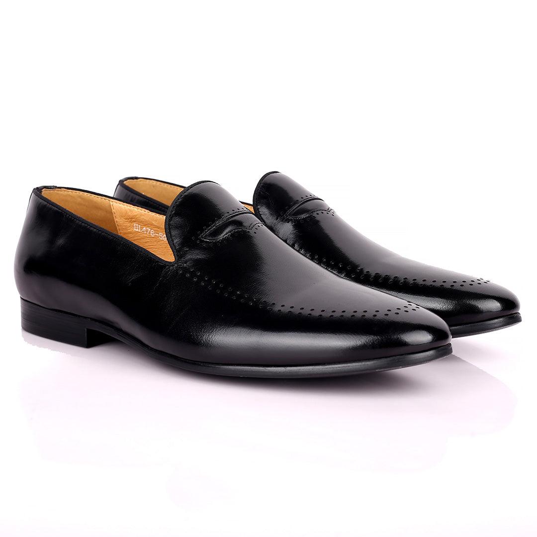 Berlut Side Perforated Formal Men's Shoe- Black - Obeezi.com