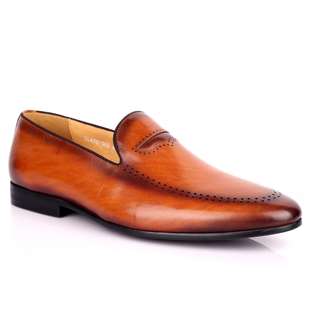 Berlut Side Perforated Formal Men's Shoe- Brown - Obeezi.com