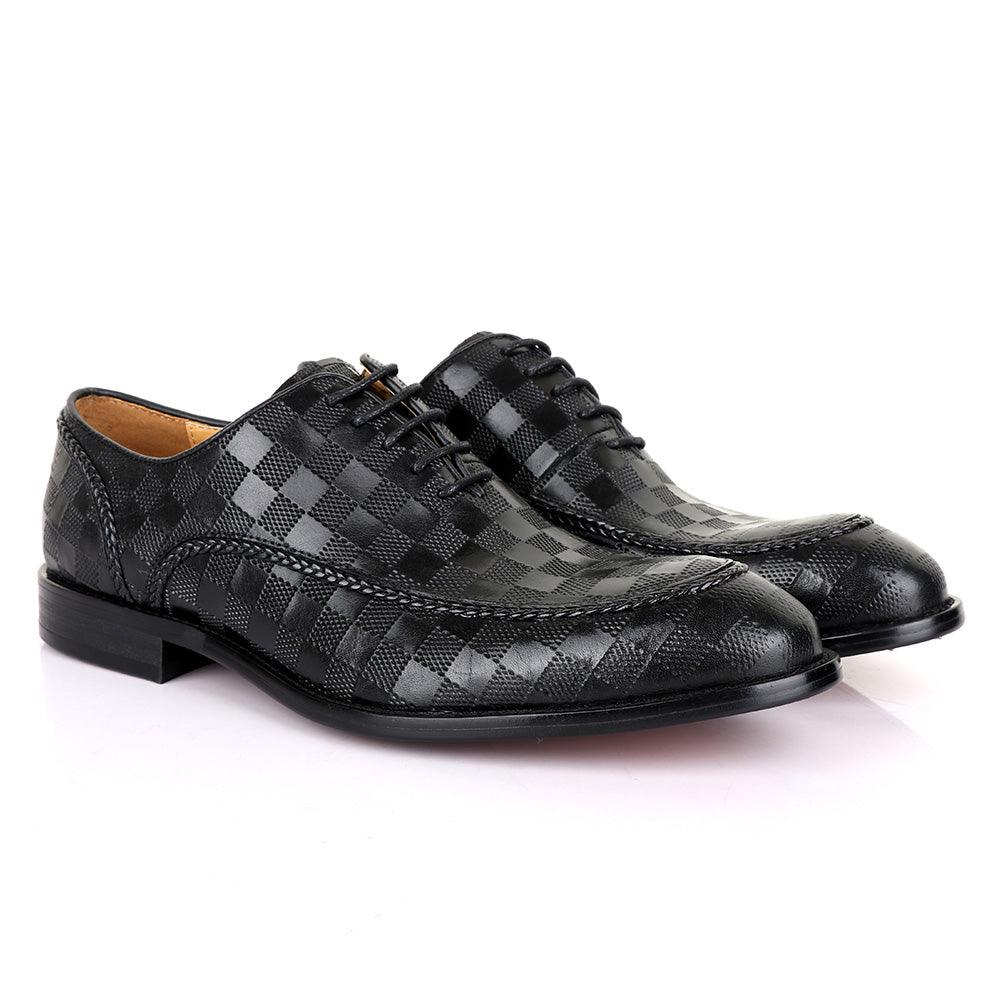 Berluti Full CheckBoard Oxford Black Leather Shoe - Obeezi