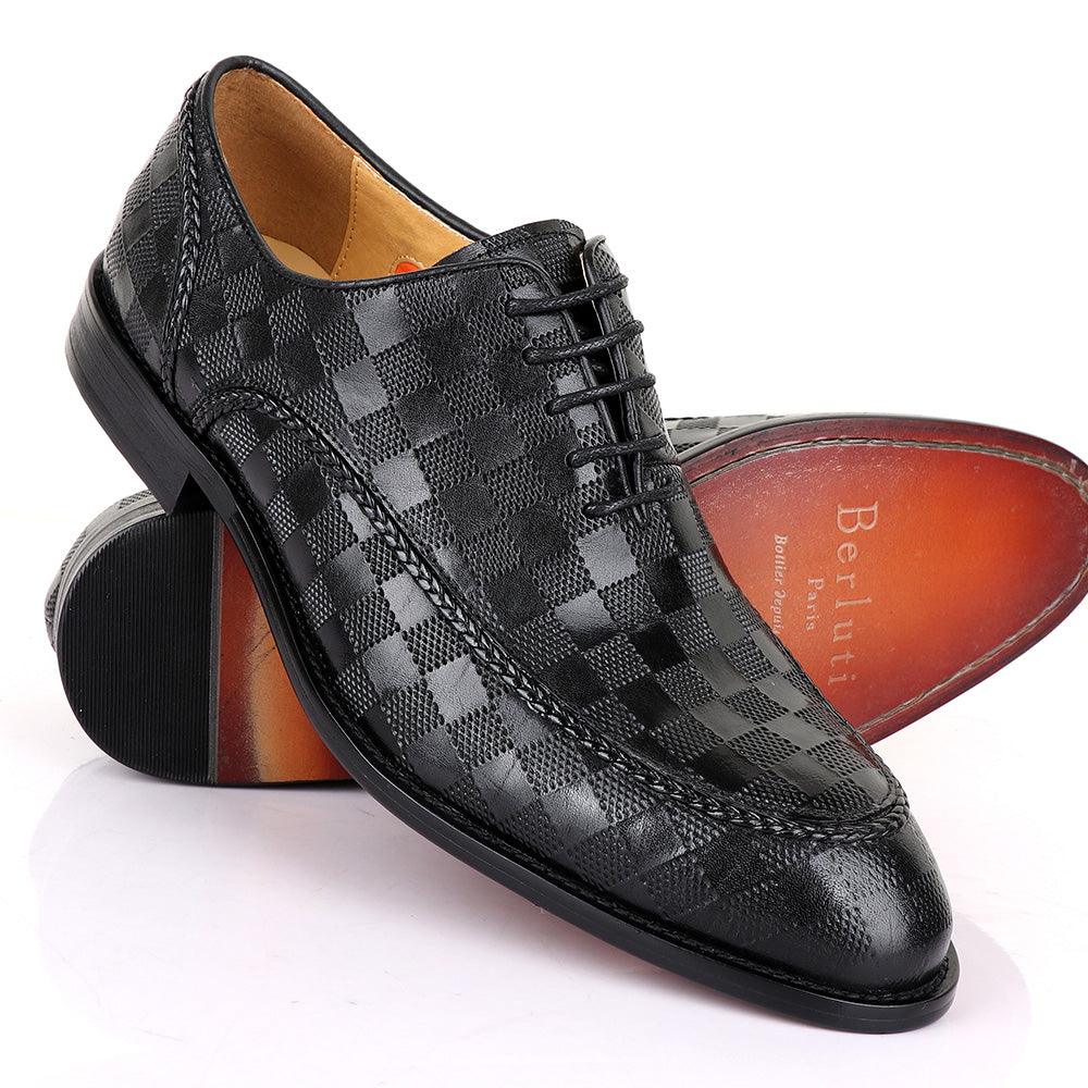 Berluti Full CheckBoard Oxford Black Leather Shoe - Obeezi