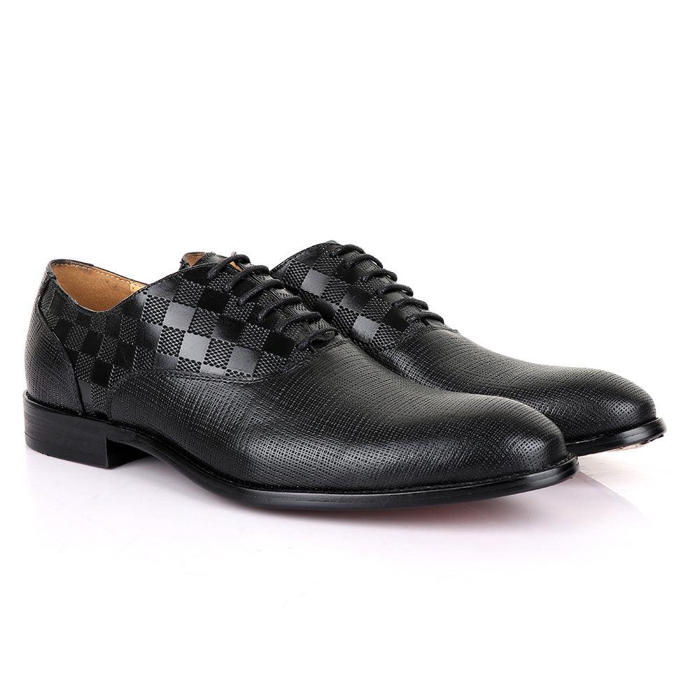 Berluti Half CheckBoard Oxford Black Leather Shoe - Obeezi