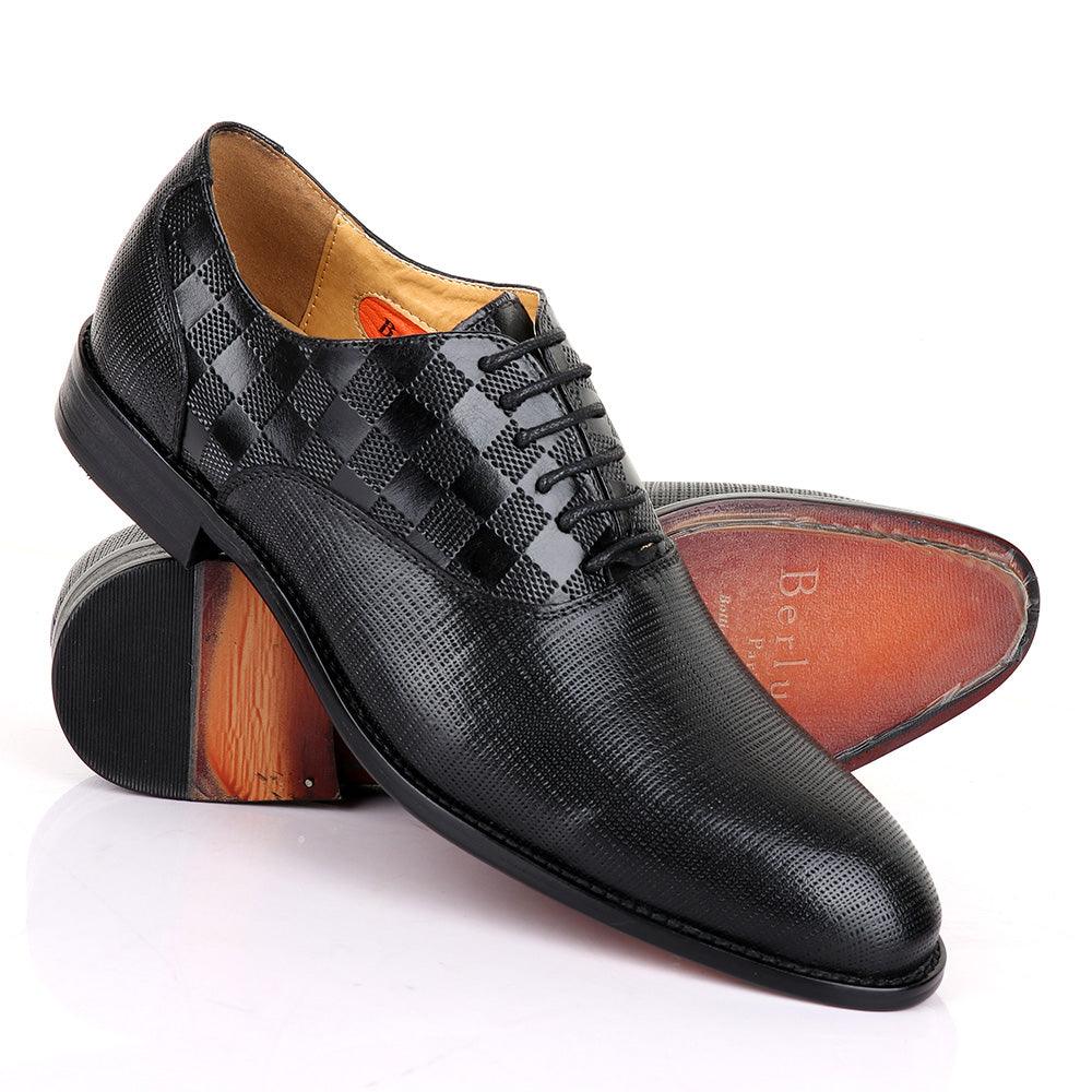 Berluti Half CheckBoard Oxford Black Leather Shoe - Obeezi