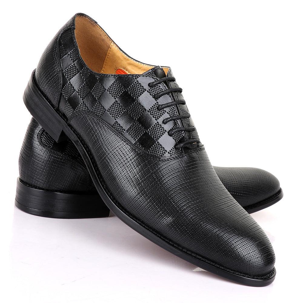 Berluti Half CheckBoard Oxford Black Leather Shoe - Obeezi