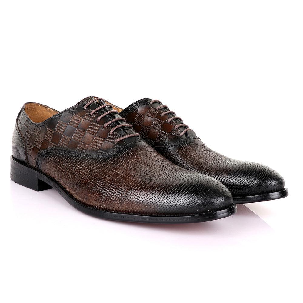 Berluti Half Checkboard Oxford Coffee Leather Shoe - Obeezi