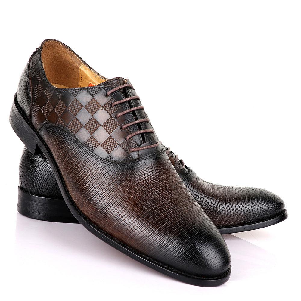 Berluti Half Checkboard Oxford Coffee Leather Shoe - Obeezi