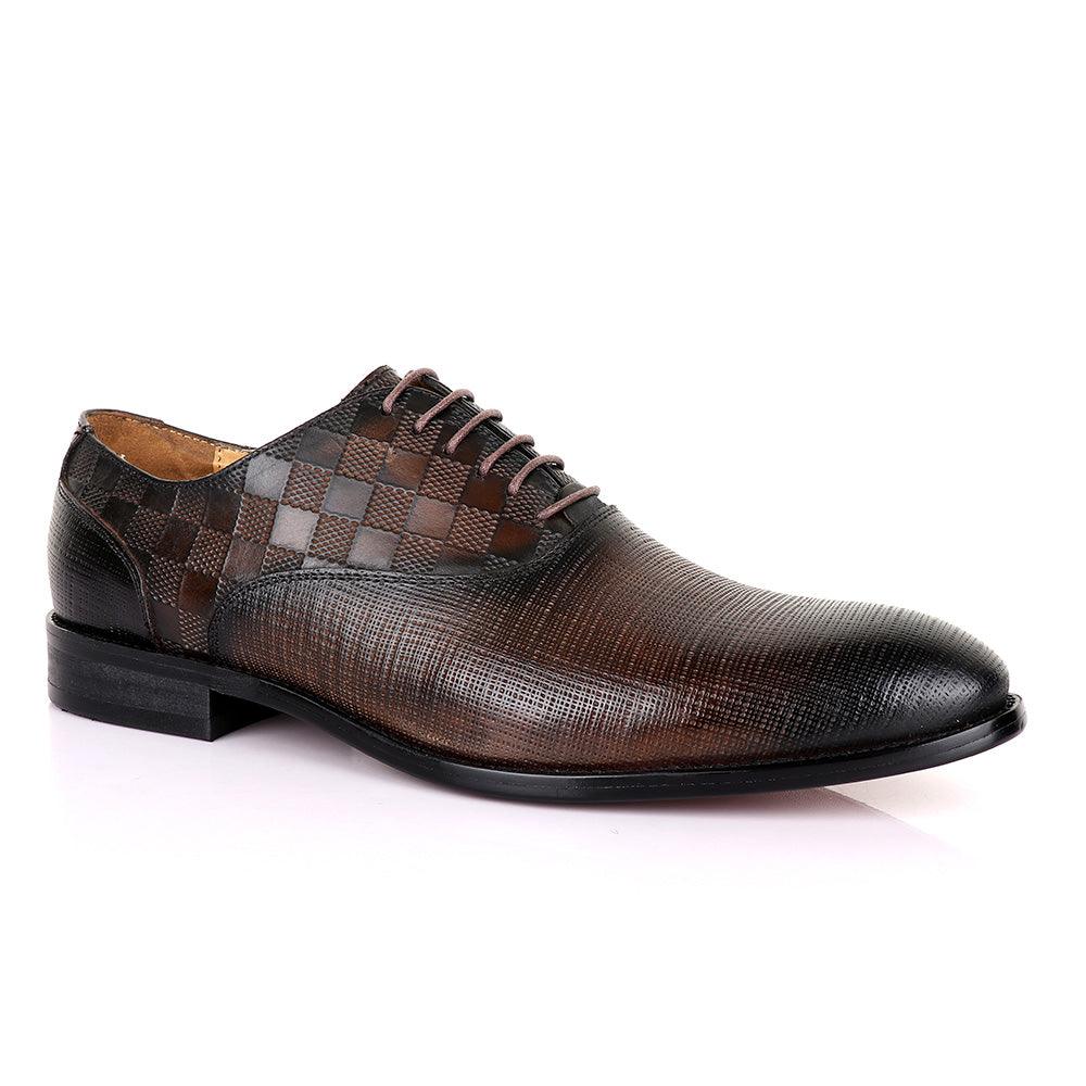 Berluti Half Checkboard Oxford Coffee Leather Shoe - Obeezi