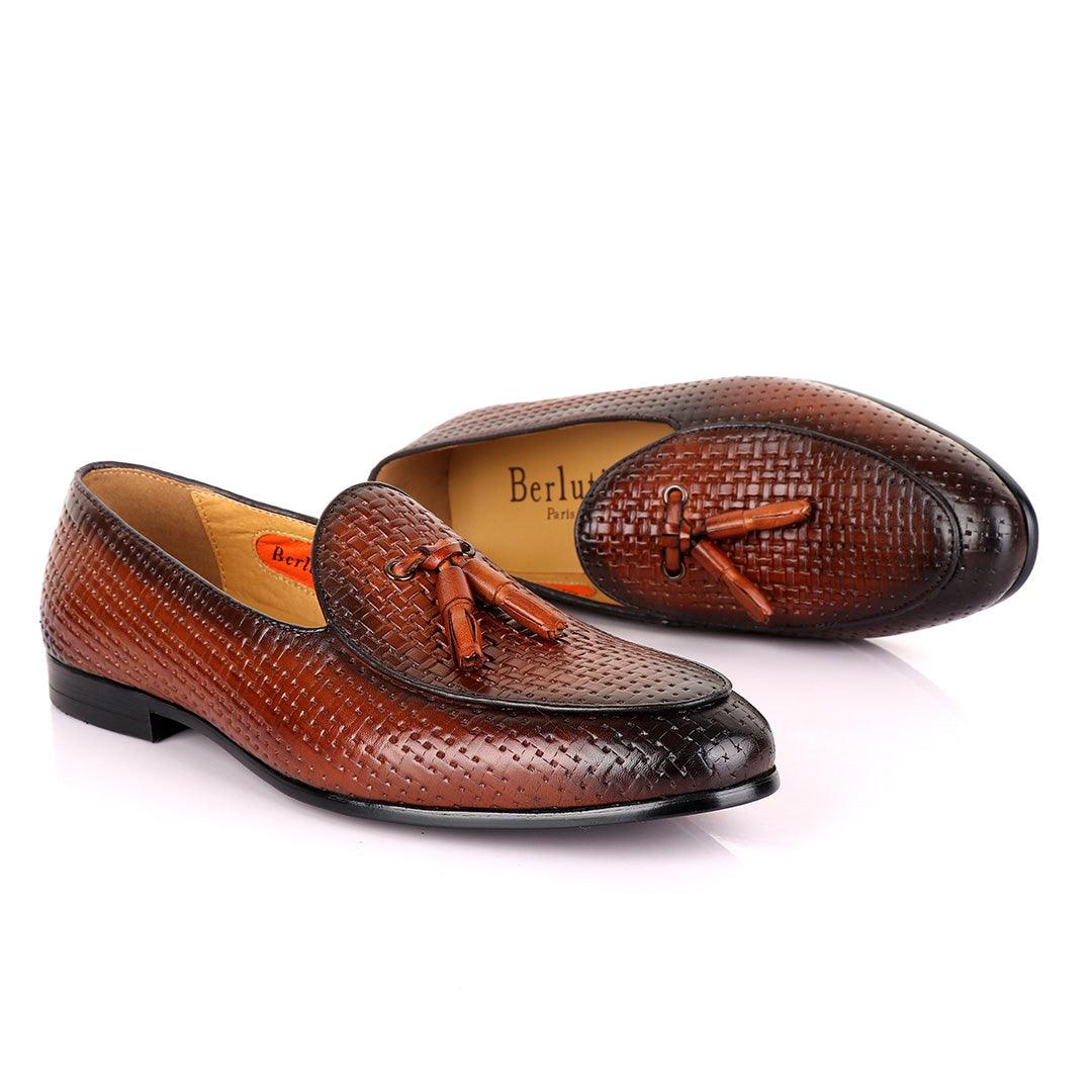 Berluti Men's Brown Woven Tassel Loafers - Obeezi