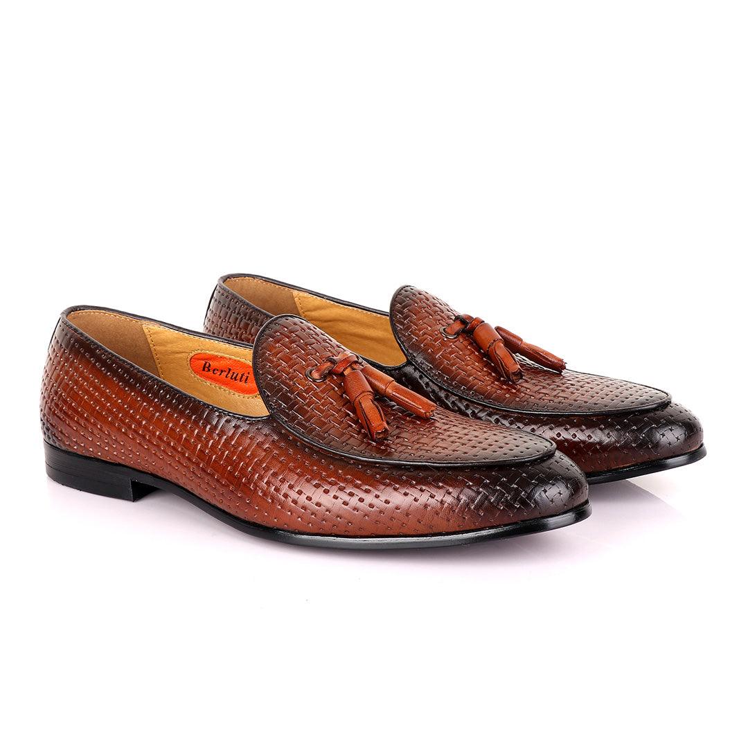 Berluti Men's Brown Woven Tassel Loafers - Obeezi