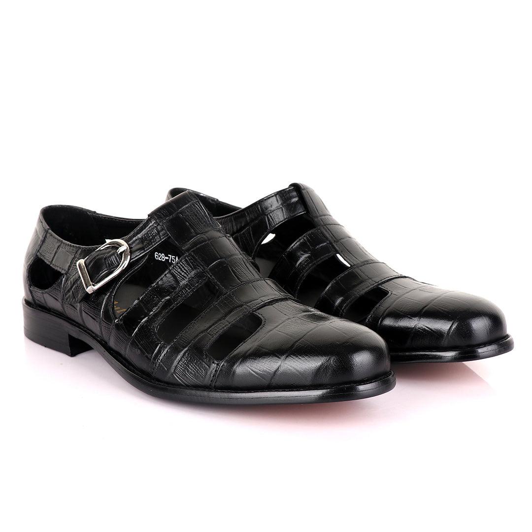 Berluti striped leather Men's Shoe-Black - Obeezi