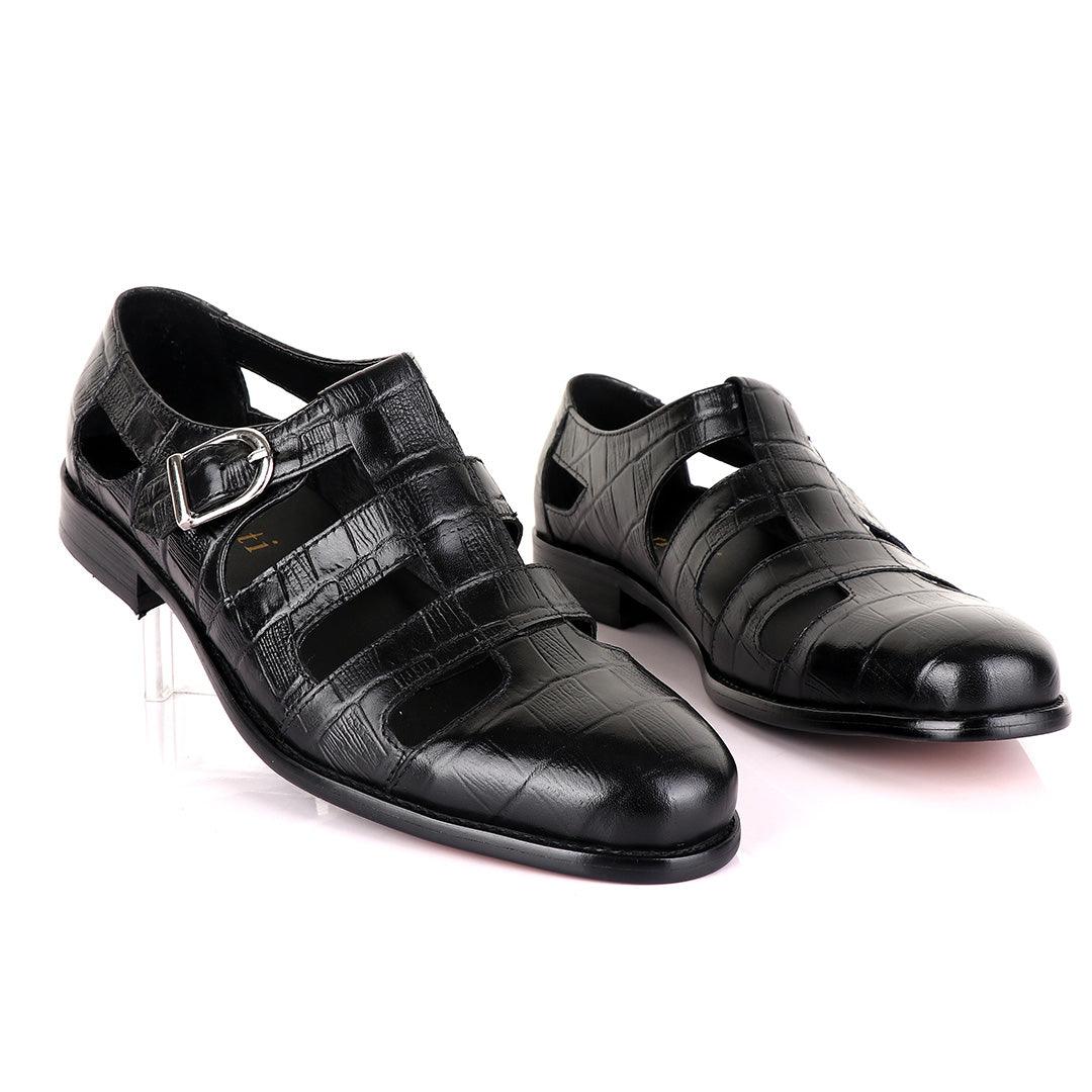 Berluti striped leather Men's Shoe-Black - Obeezi