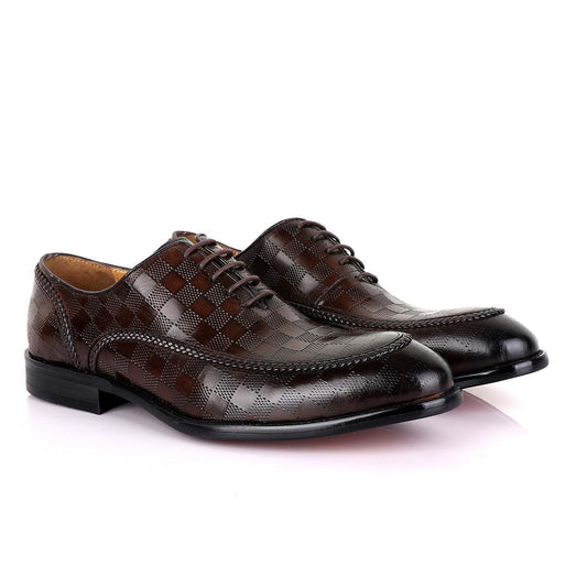 Berluti With Full Checkered Design Leather Derby shoes-Coffee - Obeezi
