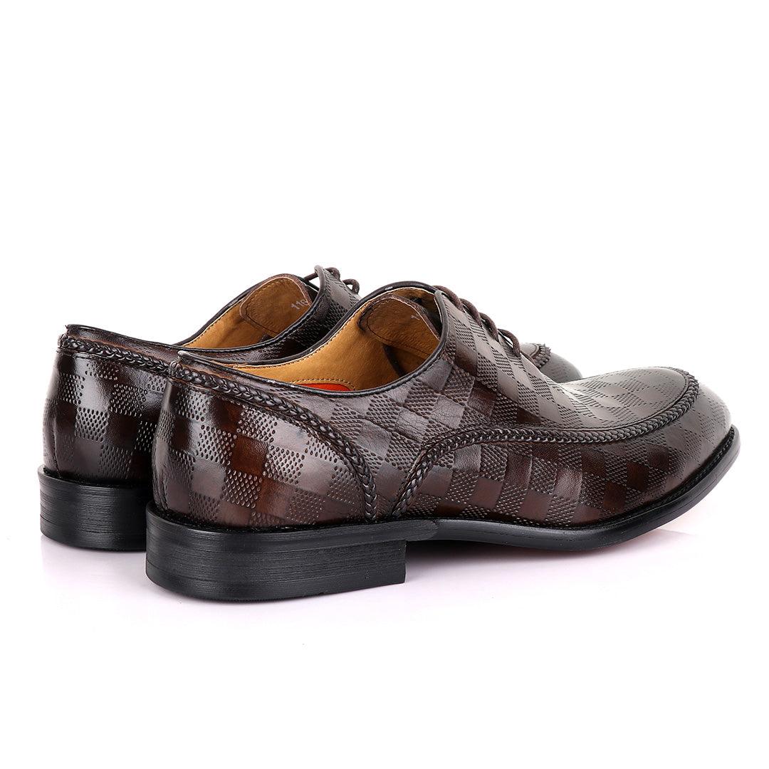 Berluti With Full Checkered Design Leather Derby shoes-Coffee - Obeezi