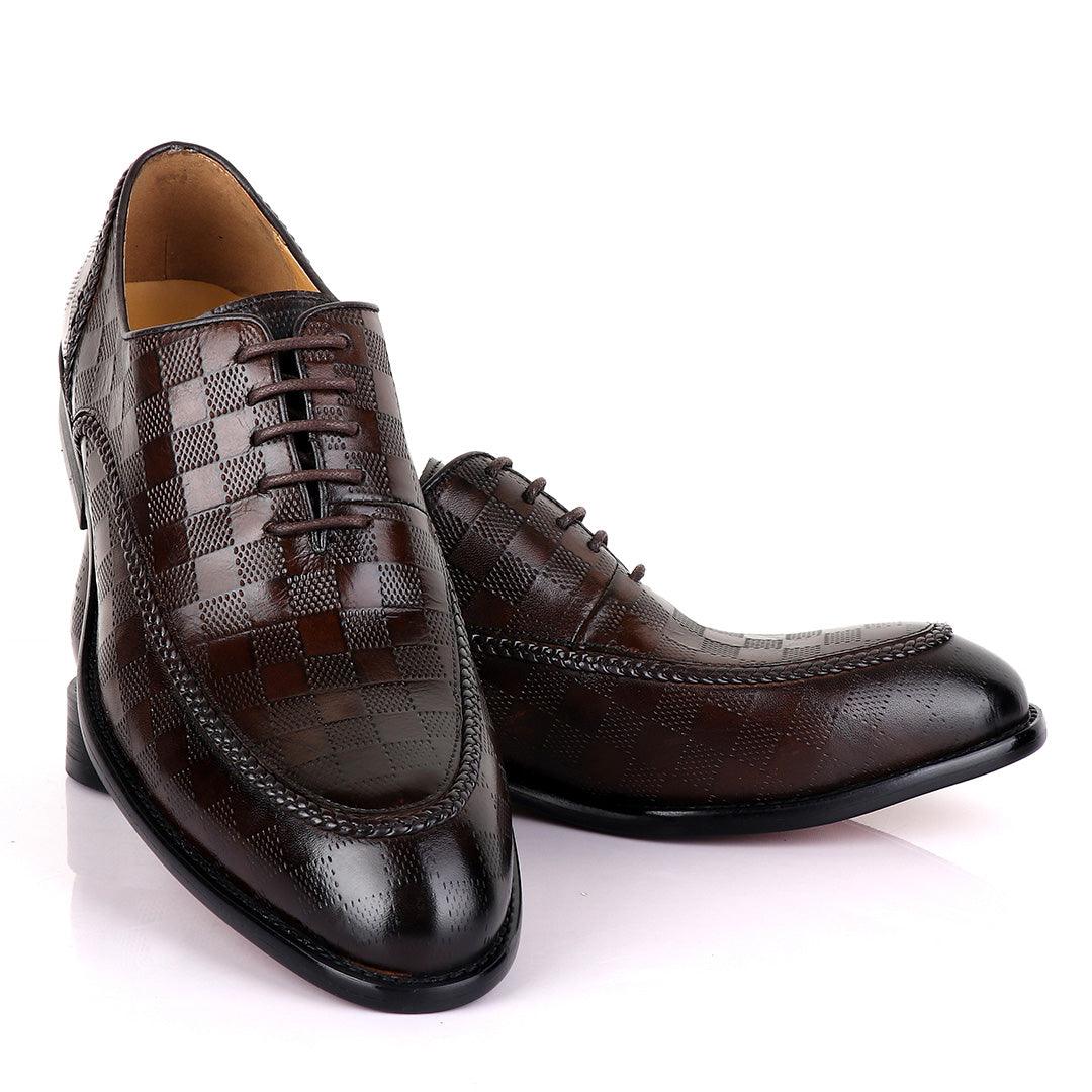 Berluti With Full Checkered Design Leather Derby shoes-Coffee - Obeezi