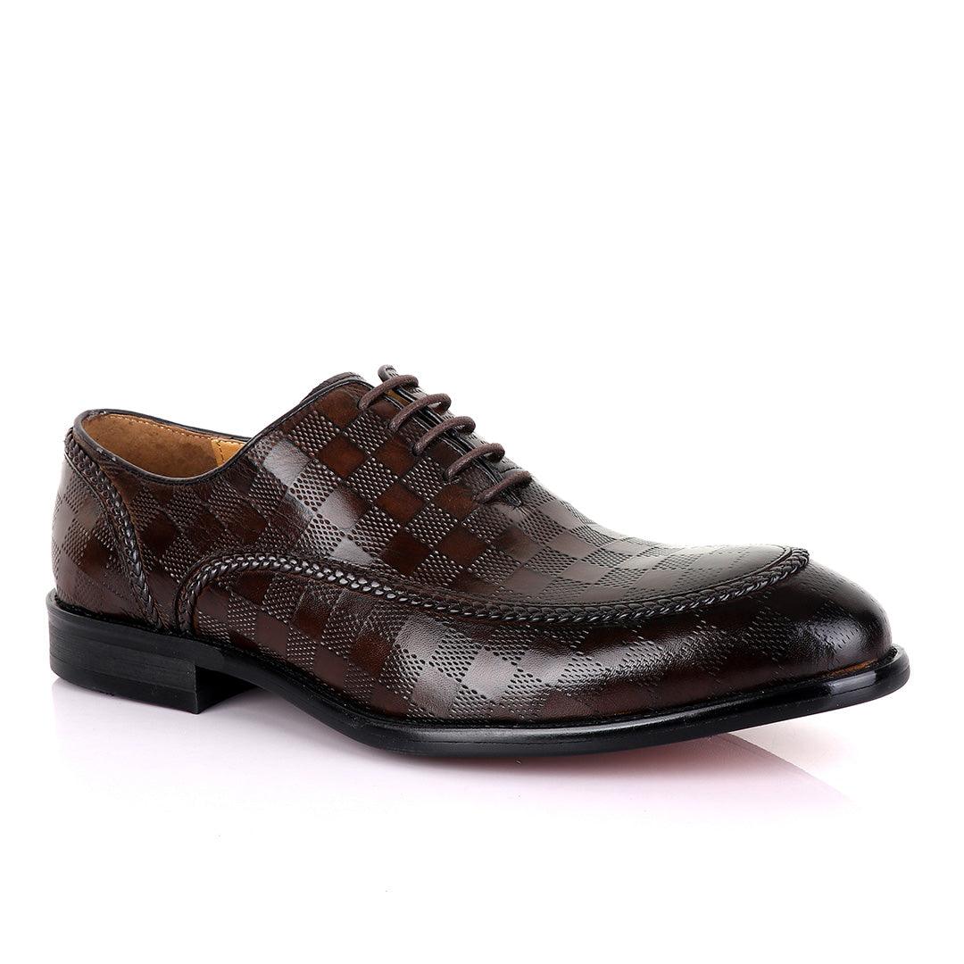 Berluti With Full Checkered Design Leather Derby shoes-Coffee - Obeezi