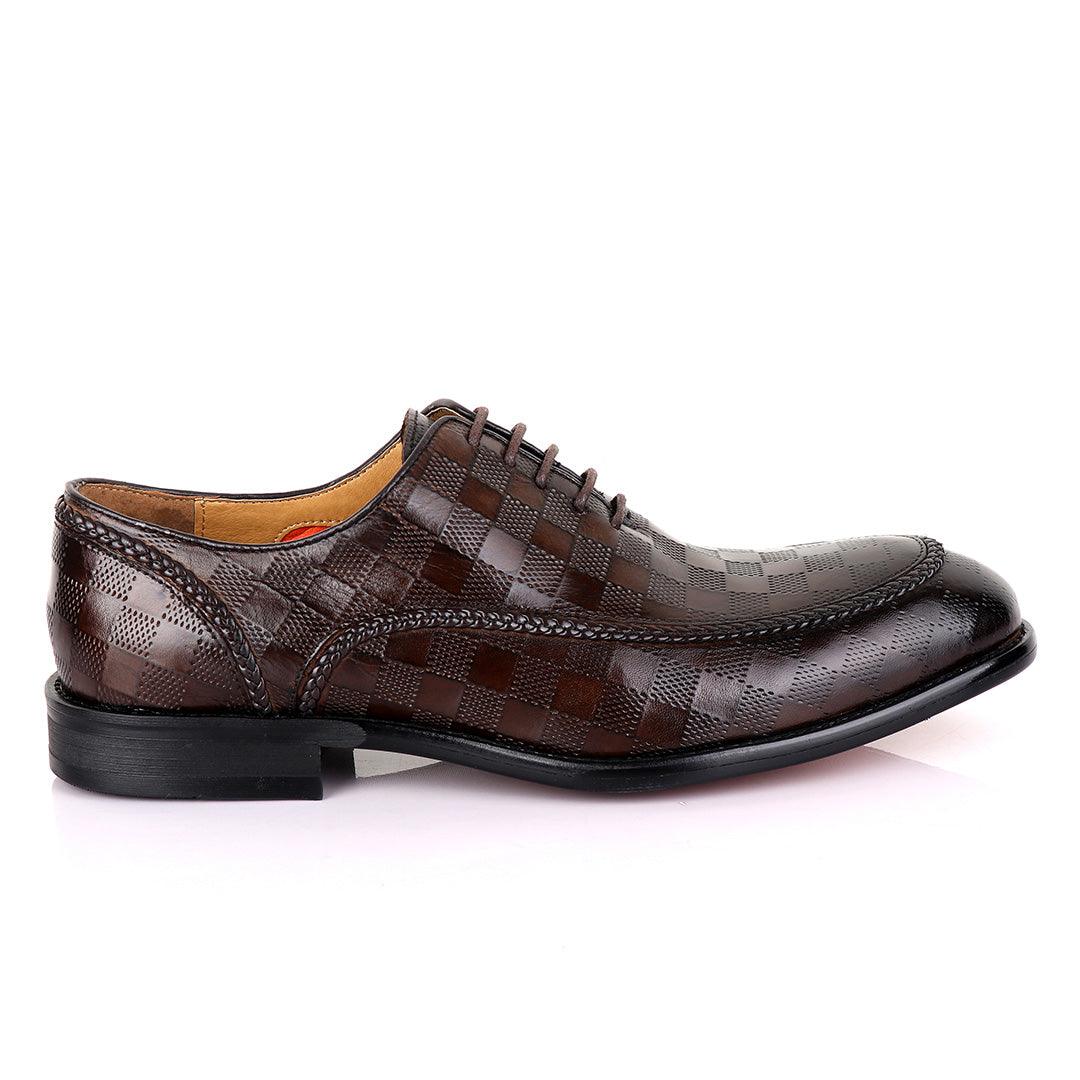 Berluti With Full Checkered Design Leather Derby shoes-Coffee - Obeezi