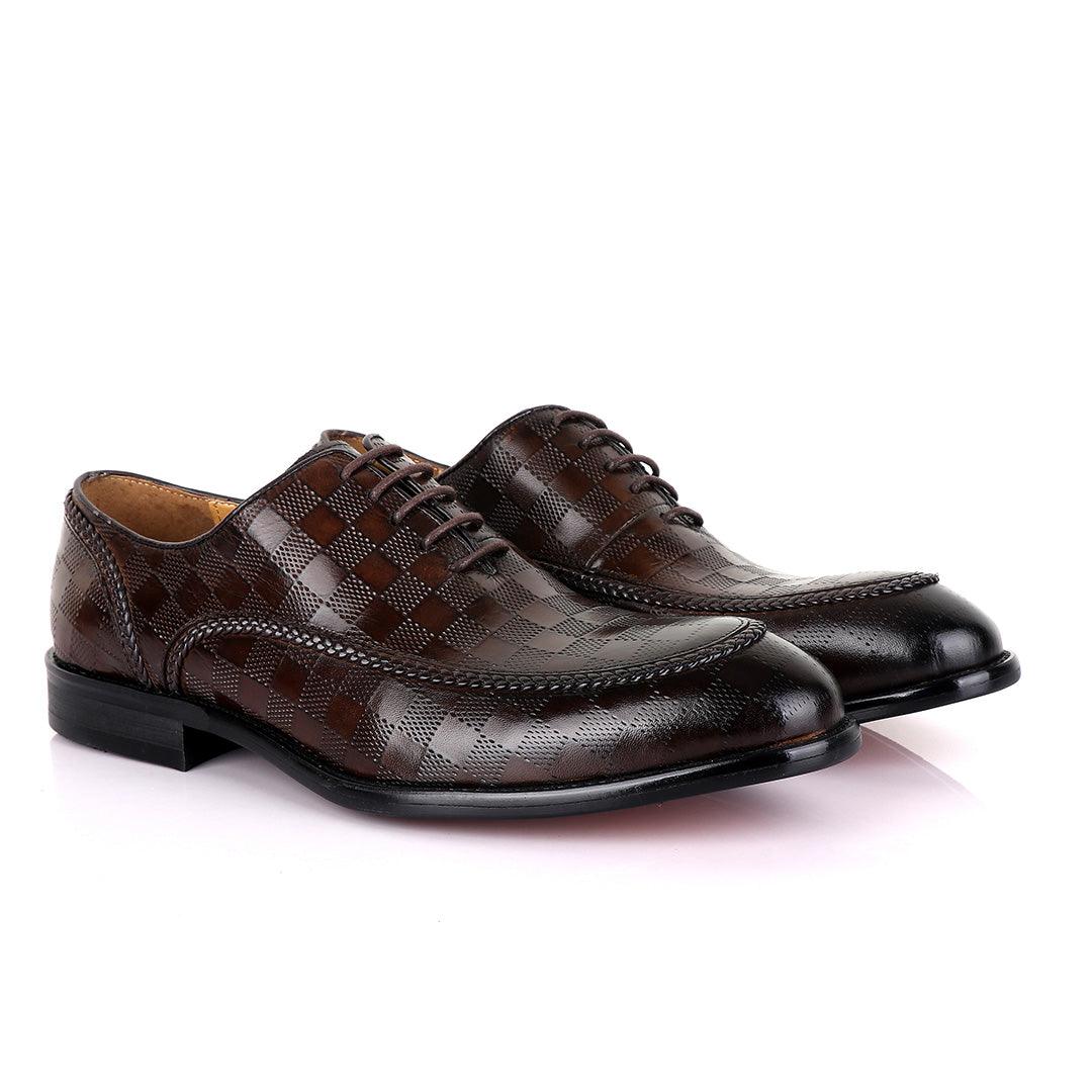 Berluti With Full Checkered Design Leather Derby shoes-Coffee - Obeezi