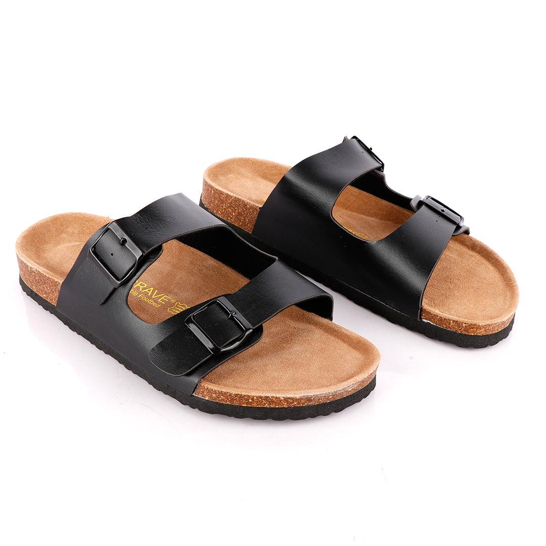 Big Brave 'Birkenstock' Arizona Footbed Double-Strap Sandal Slippers-Black - Obeezi
