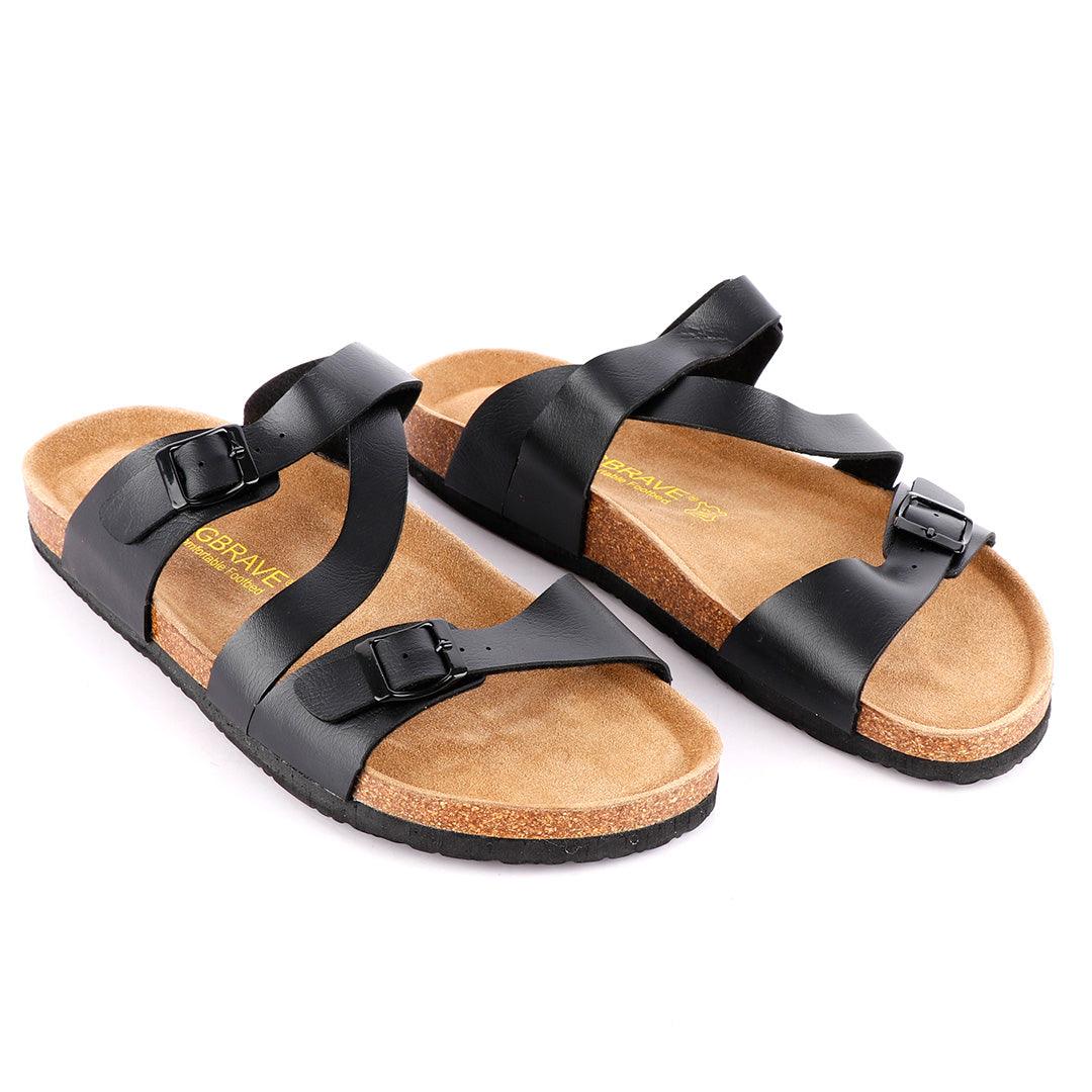 BigBrave 'Birkenstock' Salina Double Buckle Sandal Slippers - Black - Obeezi