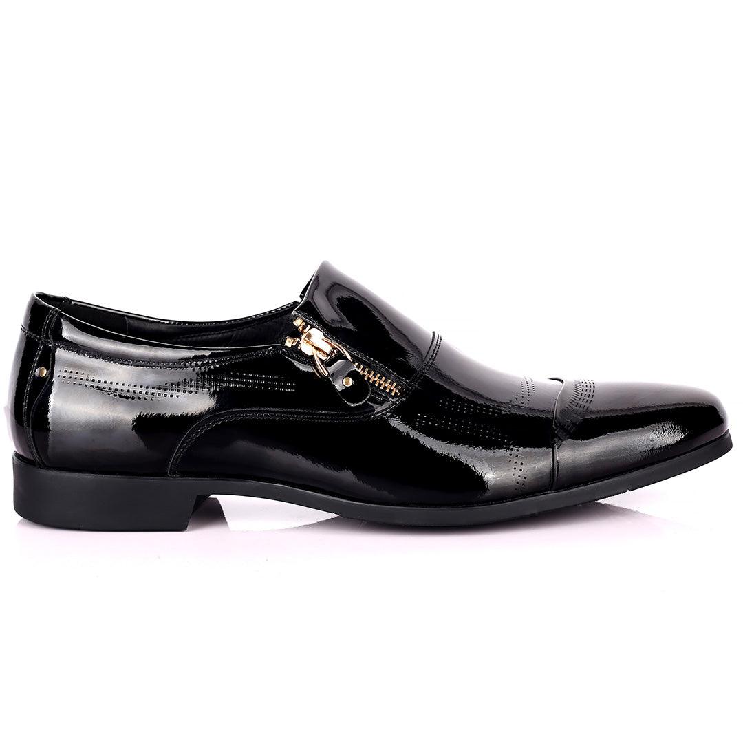 Billion Exquisite Italian Glossy Side Zip Designed Shoe - Black - Obeezi.com