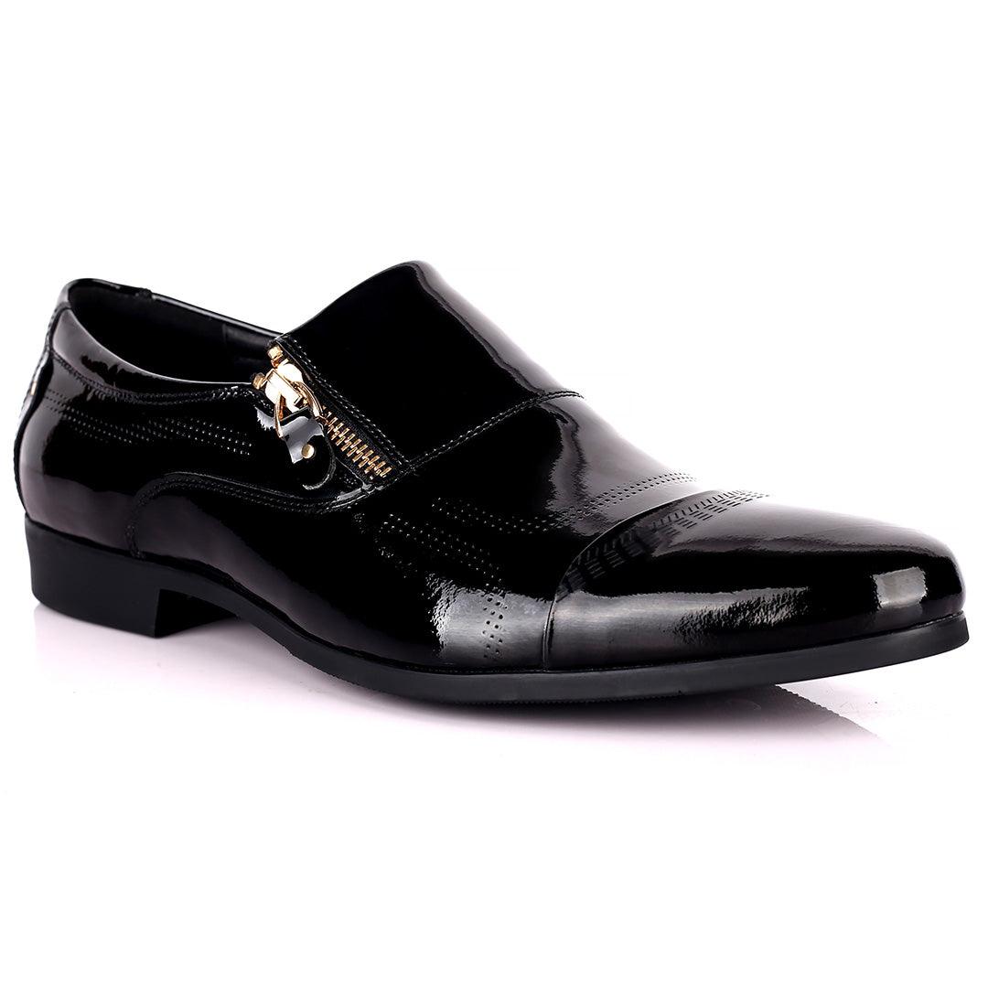 Billion Exquisite Italian Glossy Side Zip Designed Shoe - Black - Obeezi.com