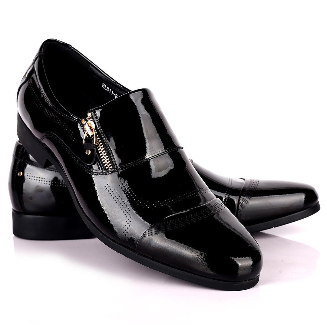 Billion Exquisite Italian Glossy Side Zip Designed Shoe - Black - Obeezi.com