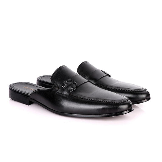 BILLIONAIRE BELT DESIGN BLACK LEATHER HALF SHOE - Obeezi