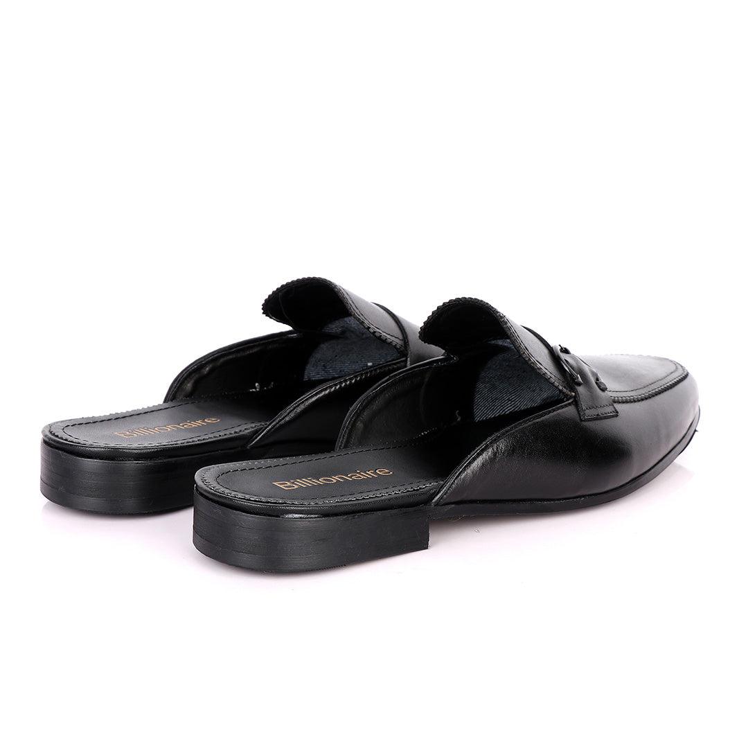 BILLIONAIRE BELT DESIGN BLACK LEATHER HALF SHOE - Obeezi