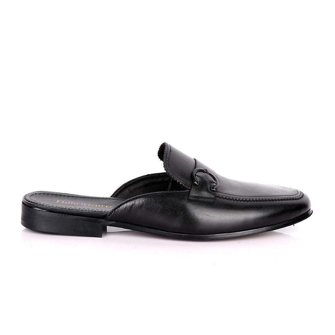 BILLIONAIRE BELT DESIGN BLACK LEATHER HALF SHOE - Obeezi