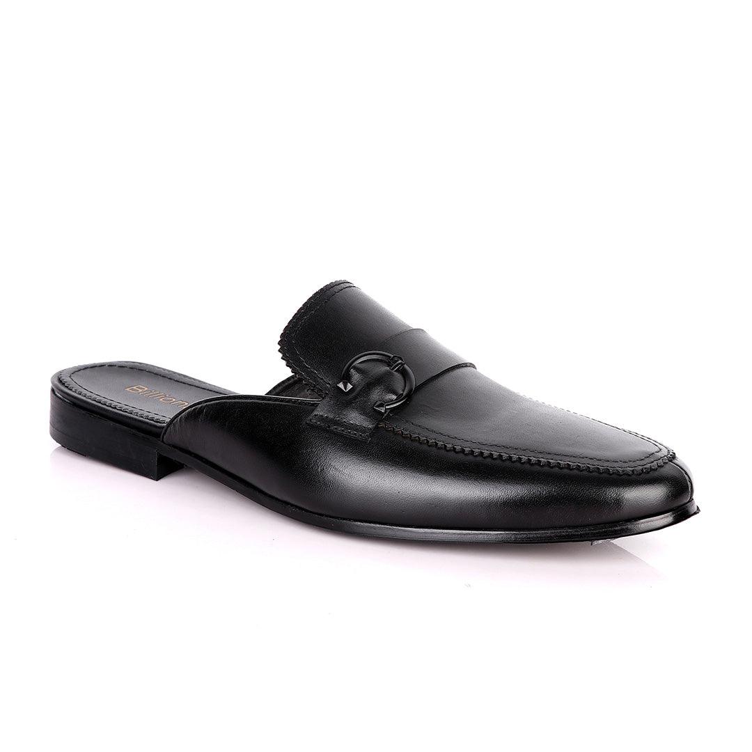 BILLIONAIRE BELT DESIGN BLACK LEATHER HALF SHOE - Obeezi