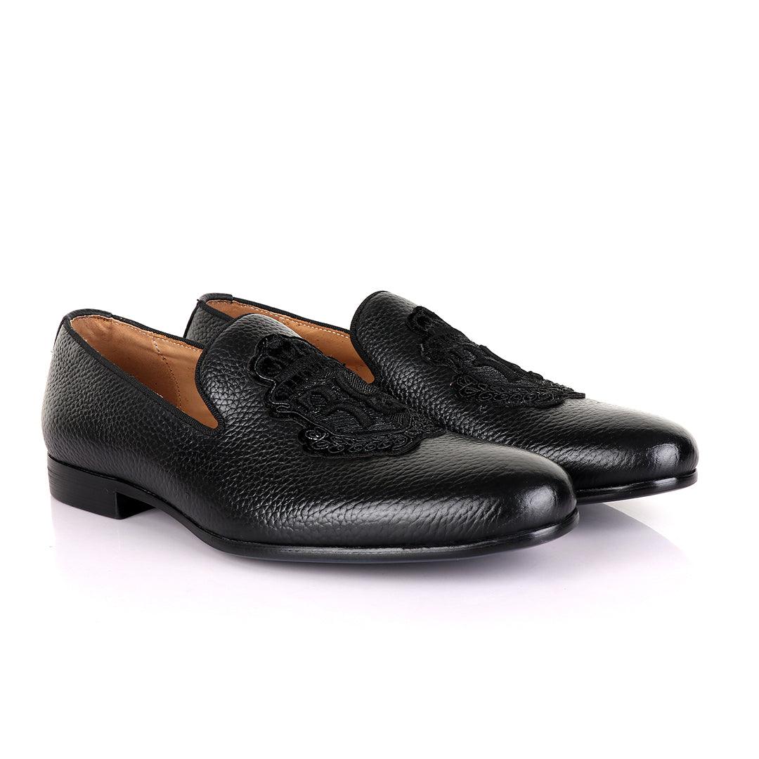 Billionaire Black Leather Loafers With Crested Logo-Black - Obeezi