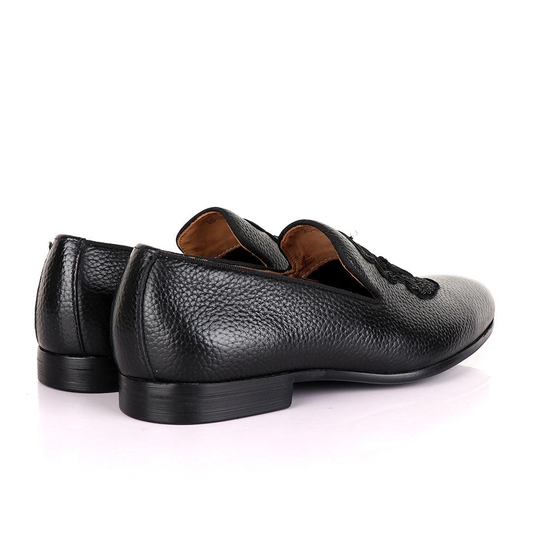 Billionaire Black Leather Loafers With Crested Logo-Black - Obeezi