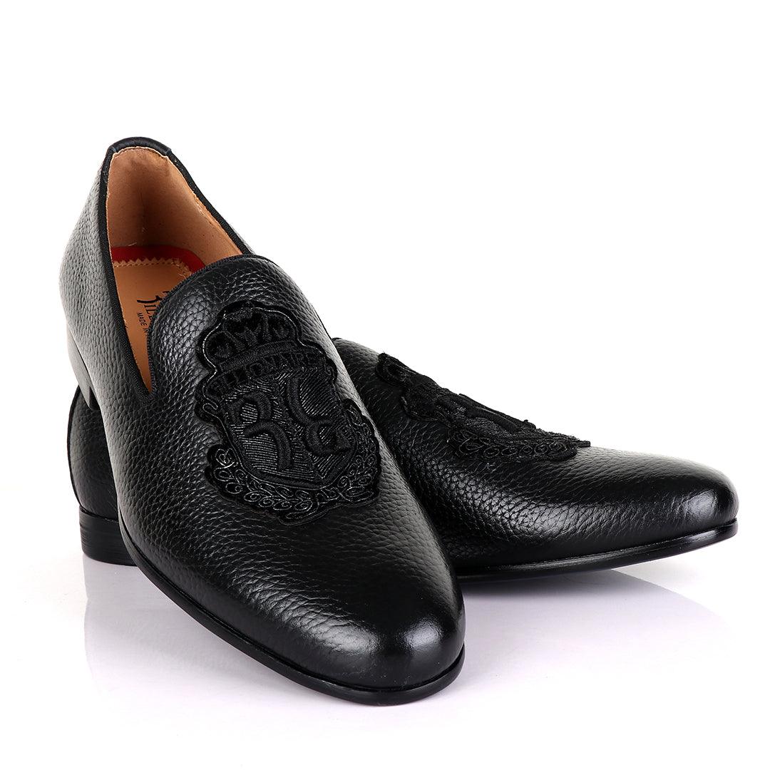 Billionaire Black Leather Loafers With Crested Logo-Black - Obeezi