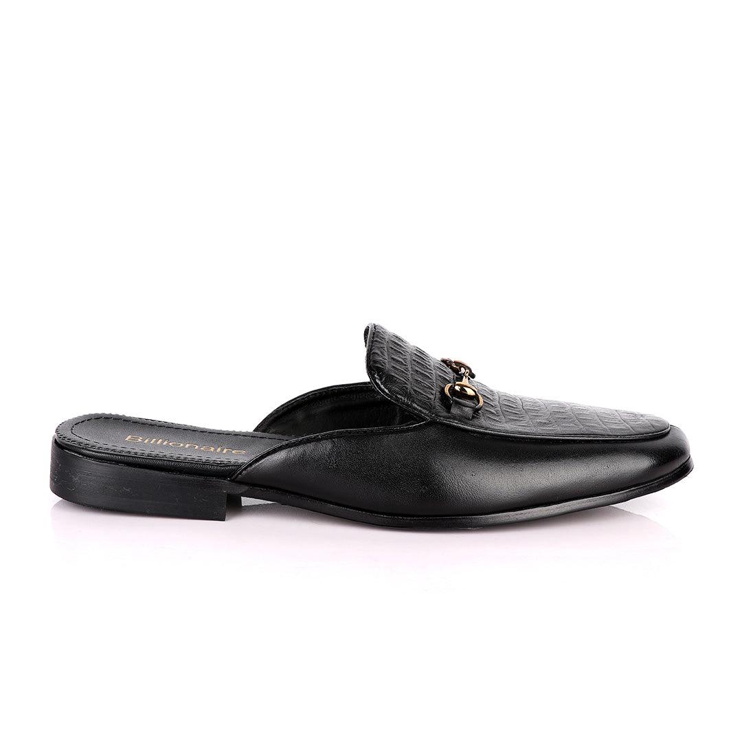 Billionaire Chain Head Half Croc Black Mole Leather Shoe - Obeezi