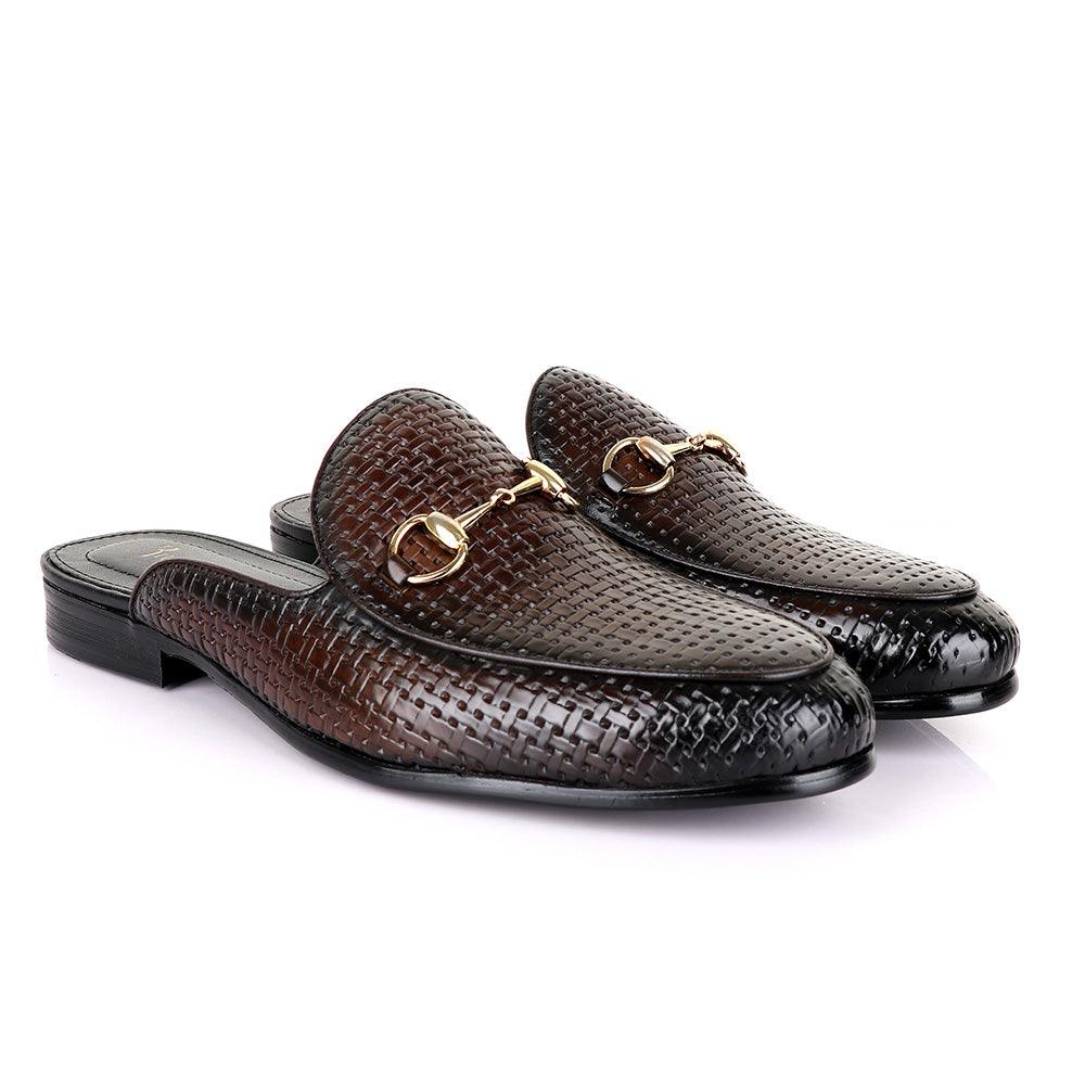 Billionaire Chain Mole Coffee Leather Half Shoe - Obeezi