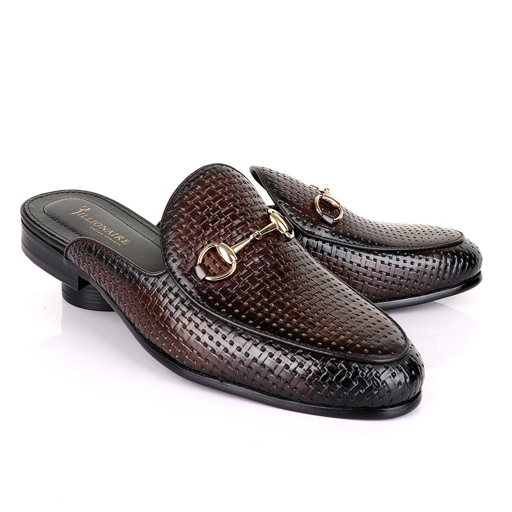 Billionaire Chain Mole Coffee Leather Half Shoe - Obeezi