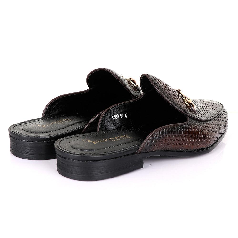 Billionaire Chain Mole Coffee Leather Half Shoe - Obeezi