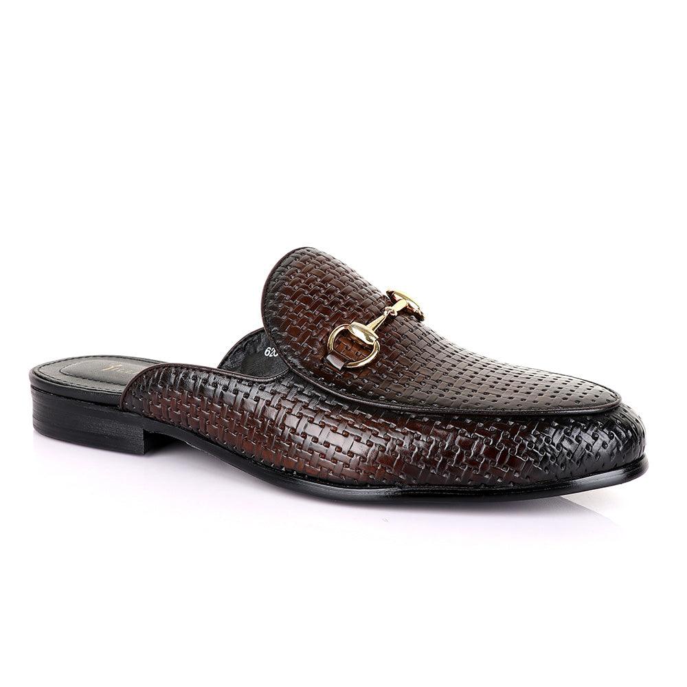 Billionaire Chain Mole Coffee Leather Half Shoe - Obeezi