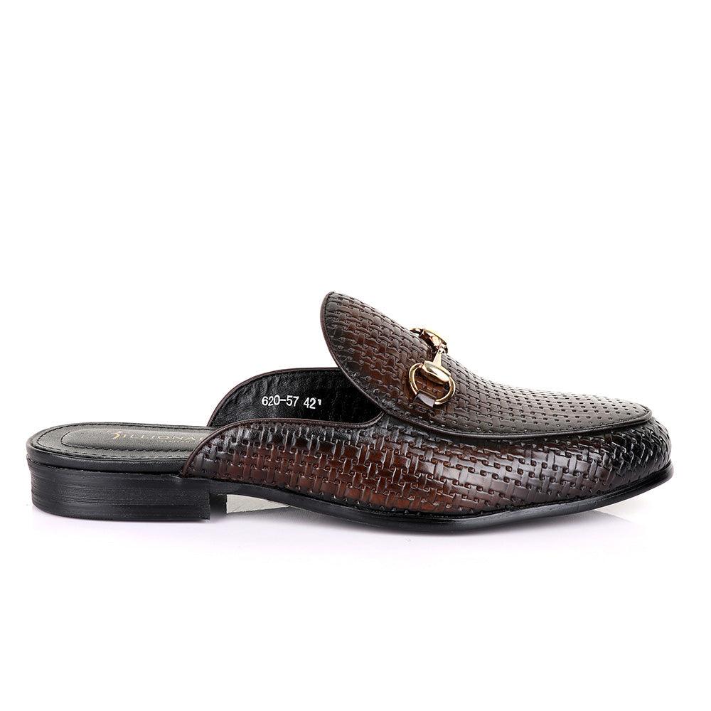 Billionaire Chain Mole Coffee Leather Half Shoe - Obeezi