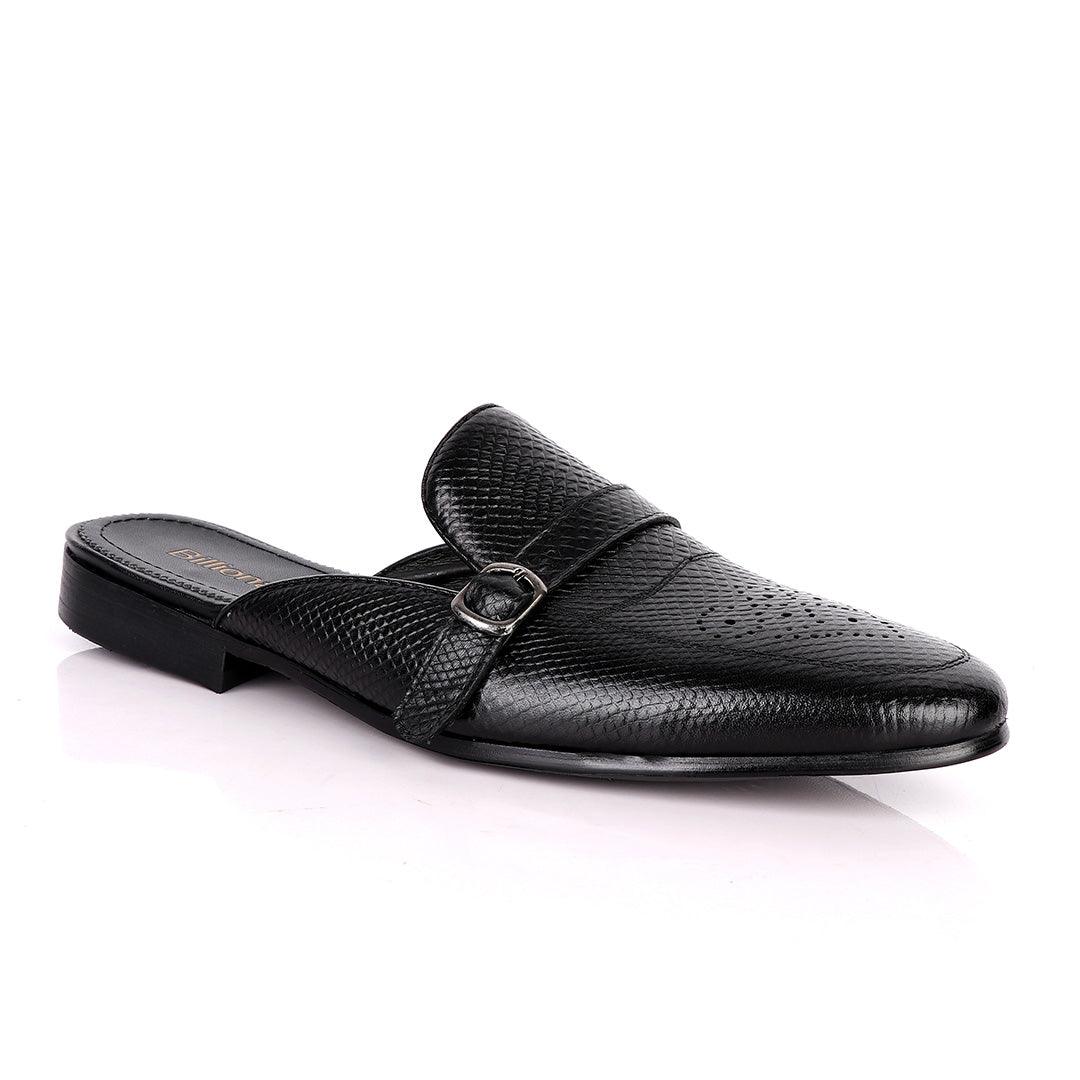 BILLIONAIRE CLASSIC BELT DESIGN BLACK LEATHER HALF SHOE - Obeezi