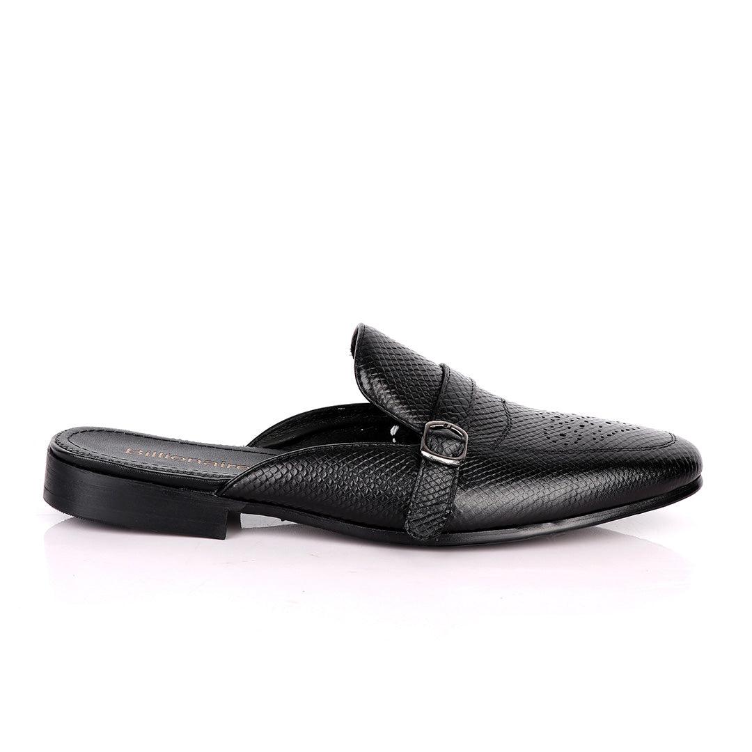 BILLIONAIRE CLASSIC BELT DESIGN BLACK LEATHER HALF SHOE - Obeezi