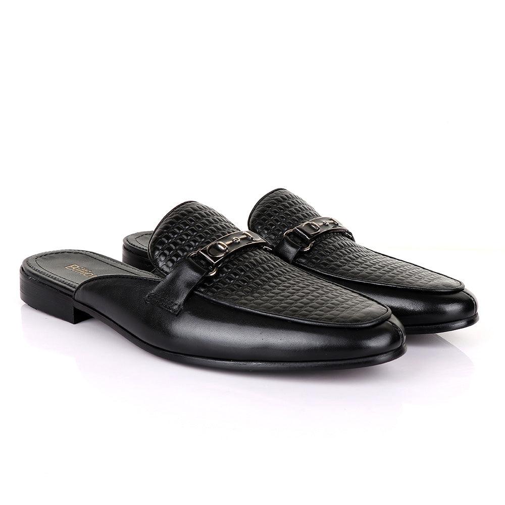 Billionaire Classic Chain Black Mole Leather Half Shoe - Obeezi