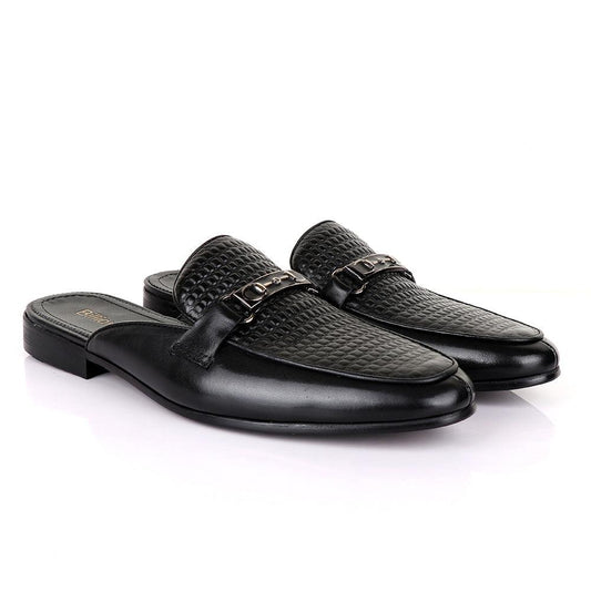 Billionaire Classic Chain Black Mole Leather Half Shoe - Obeezi