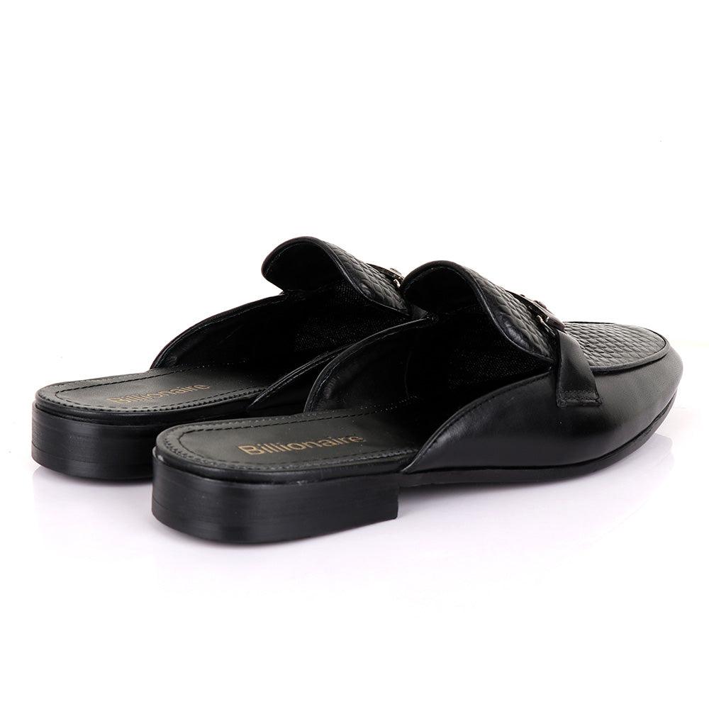 Billionaire Classic Chain Black Mole Leather Half Shoe - Obeezi