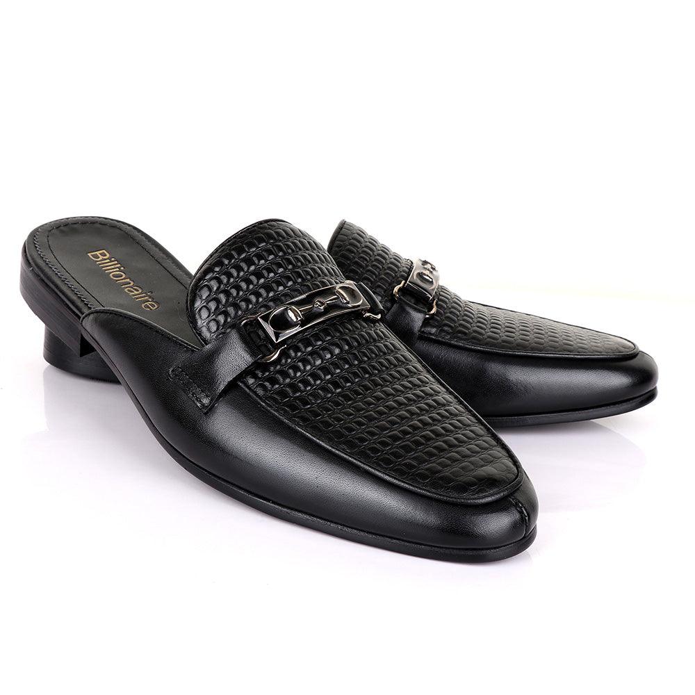 Billionaire Classic Chain Black Mole Leather Half Shoe - Obeezi