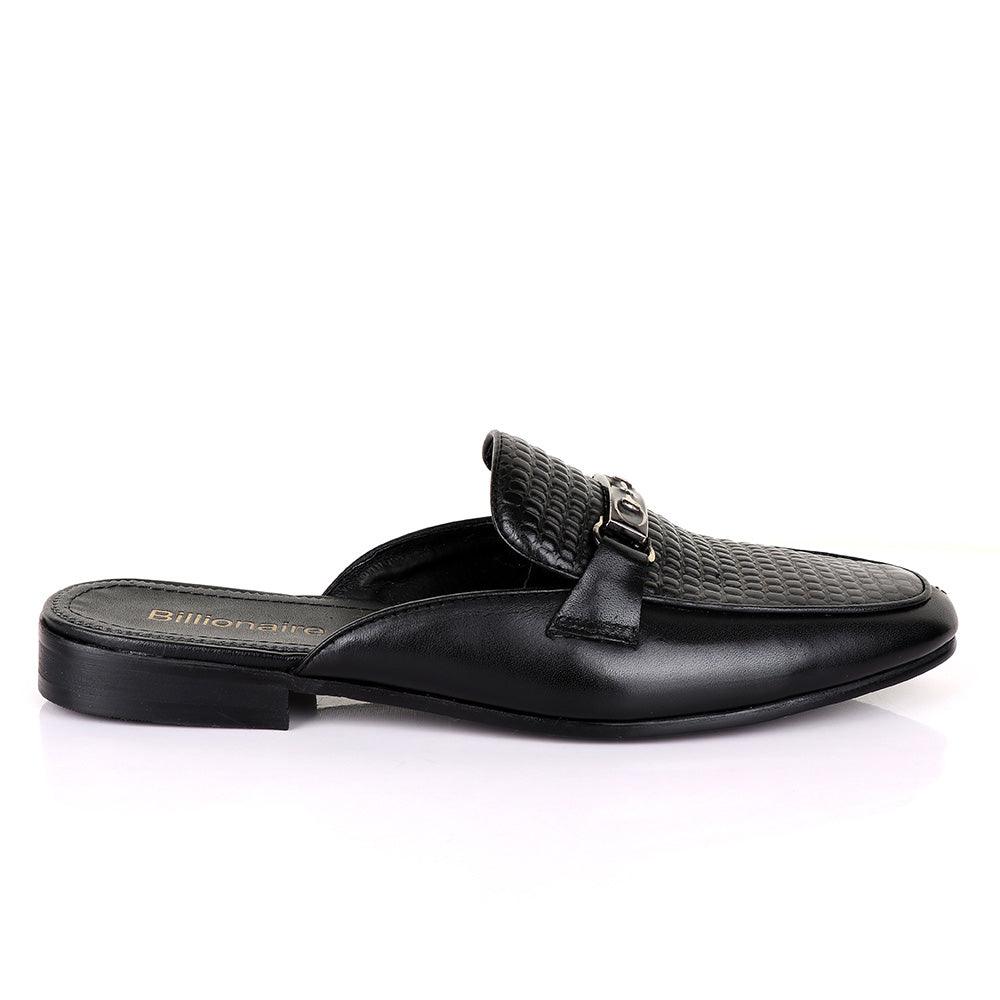 Billionaire Classic Chain Black Mole Leather Half Shoe - Obeezi