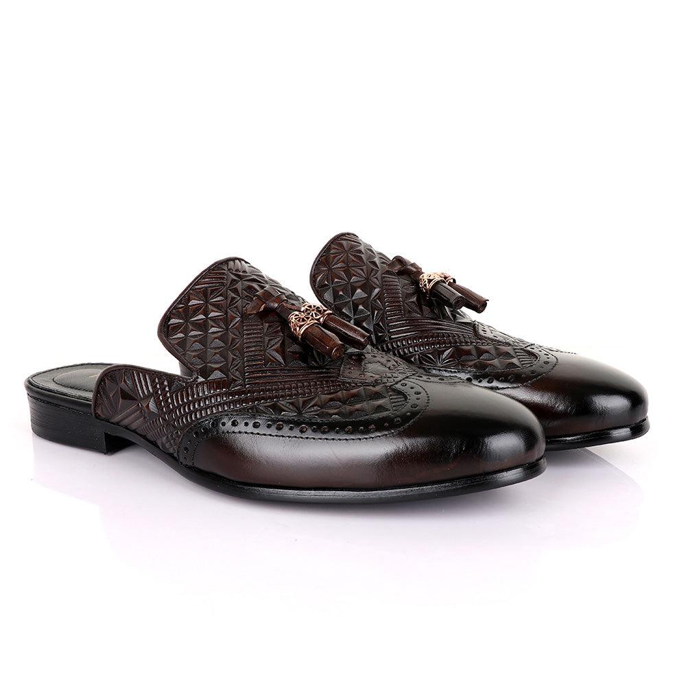 Billionaire Couture Crafted Mole Tassel Coffee Leather Half Shoe - Obeezi