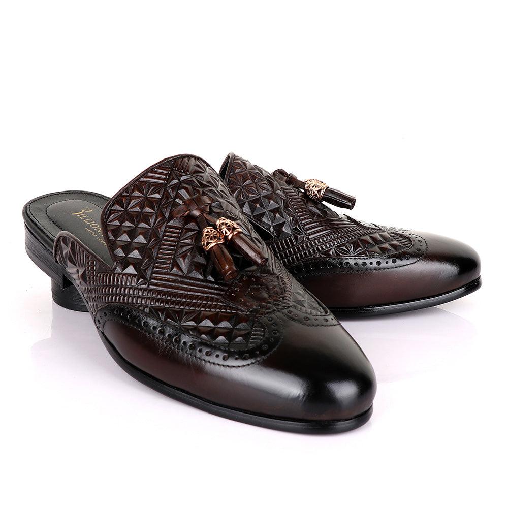 Billionaire Couture Crafted Mole Tassel Coffee Leather Half Shoe - Obeezi