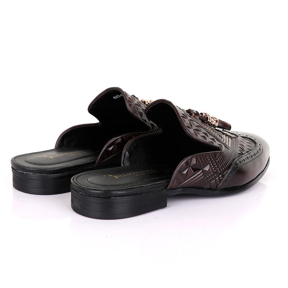 Billionaire Couture Crafted Mole Tassel Coffee Leather Half Shoe - Obeezi