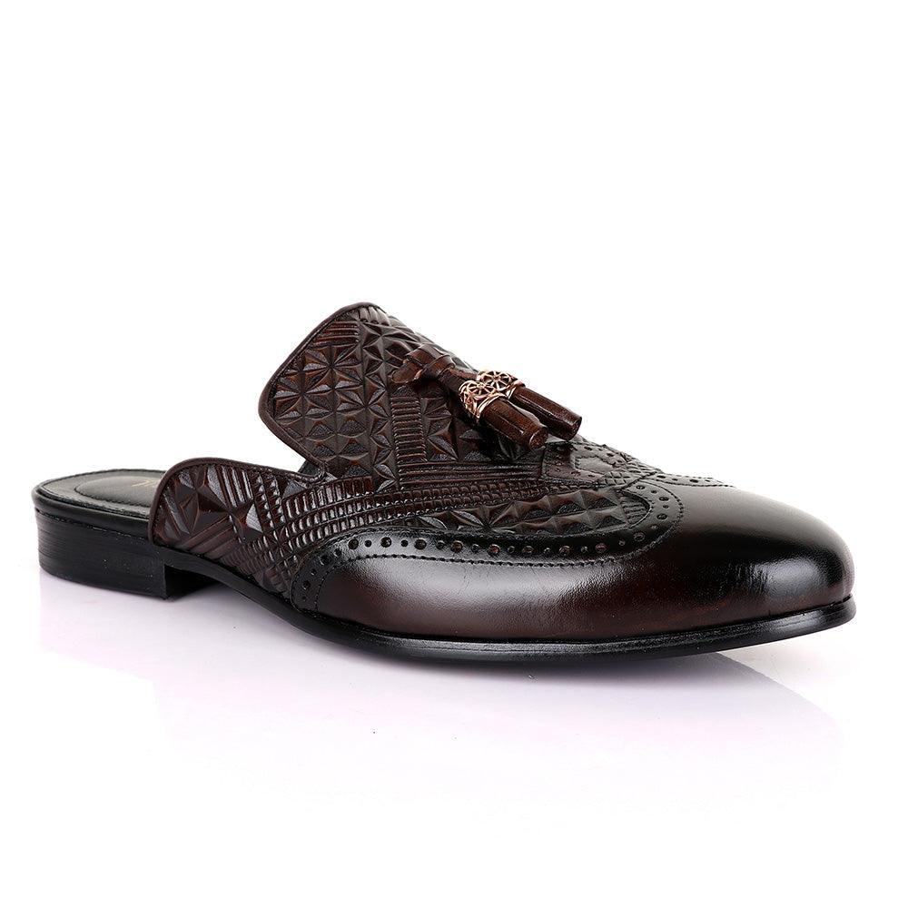Billionaire Couture Crafted Mole Tassel Coffee Leather Half Shoe - Obeezi